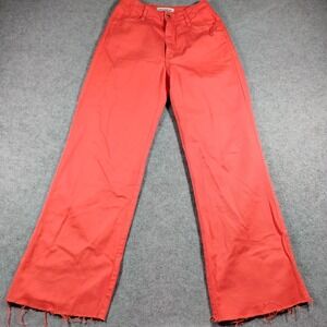 Lança Perfume Women's 6 Coral Orange Denim Raw Hem Wide Leg Flare Jeans